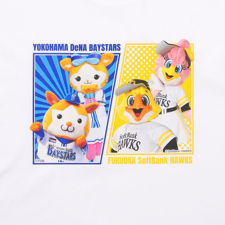 交流戦SERIES 2024/福岡ソフトバンクホークス/Tシャツ/DB.スターマン×DB.キララ×ハリーホーク×ハニーホーク, ホワイト, S