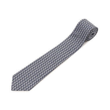 【+B】/シルクネクタイ/PBロゴ/ホワイト×ネイビー