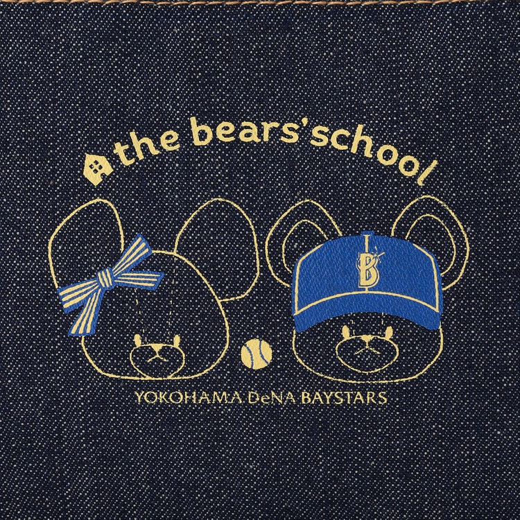デニムブルー 星刺繍ポーチ クマチャーム付き ベアチャーム レース柄 テディベア チャーム モチーフ