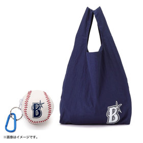 ボール型ポーチ付きエコバッグ/Bロゴ/ネイビー