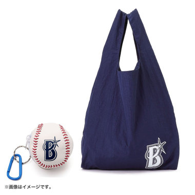 ボール型ポーチ付きエコバッグ/Bロゴ/ネイビー