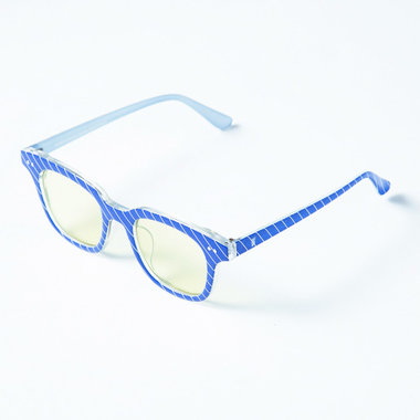 サングラス/ウェリントンフラット/ブルーメタリックストライプ×クリアイエローレンズ