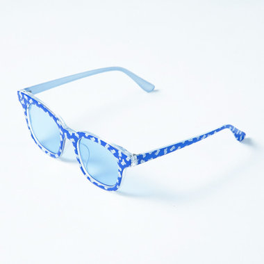 サングラス/ウェリントンフラット/ブルーメタリック総柄×クリアブルーレンズ